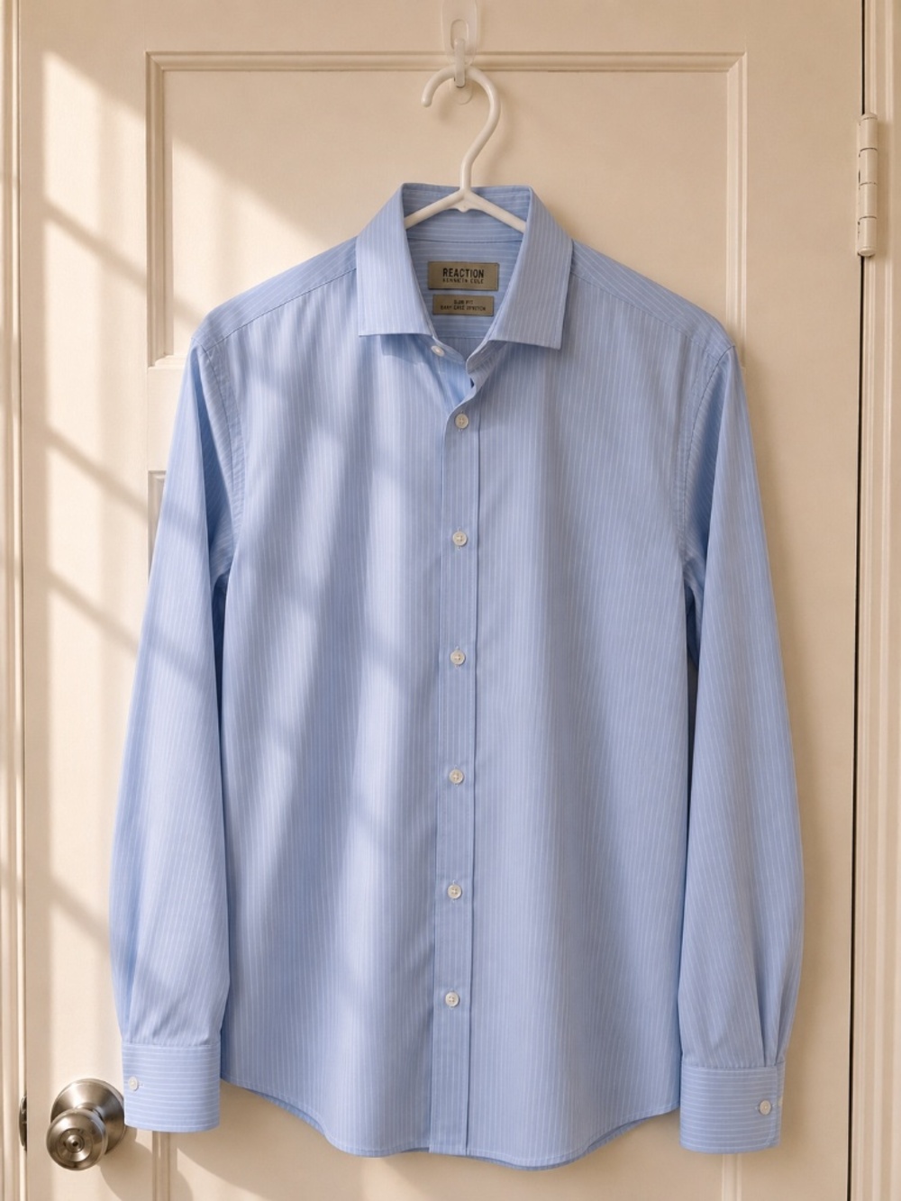 Kenneth Cole Reaction Cloud Blue Slim Fit Tonal Stripe Dress Shirt 15.5 32/33